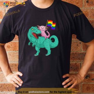 Dinosaur Axolotl Gay Pride Rainbow Flag Lesbian Proud Ally Shirt 3