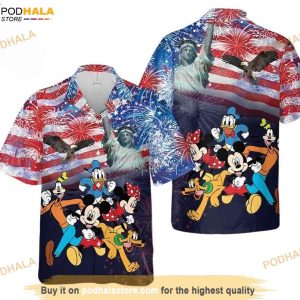 Disney 4Th Of July Hawaiian Shirt, Mickey Minnie Goofy Donald 3D Hawaiian Shirt