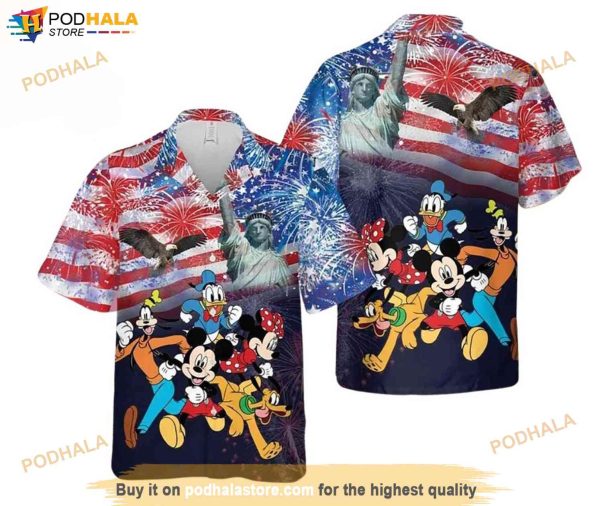 Disney 4Th Of July Hawaiian Shirt, Mickey Minnie Goofy Donald 3D Hawaiian Shirt