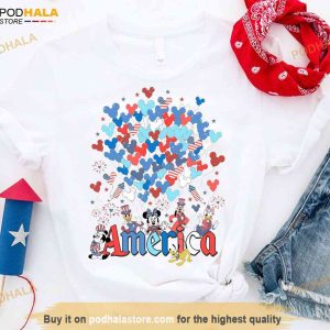 Disney America Shirt Mickey Friends 4th Of July Balloons Independence Day Tee 2