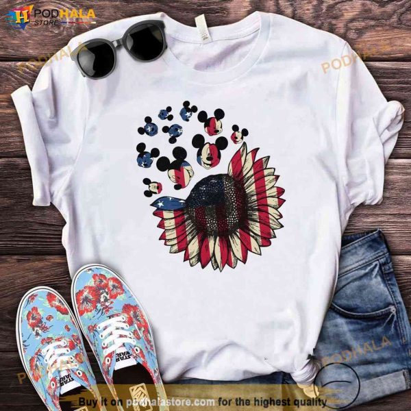 Disney Mickey America Sunflower Shirt, 4th Of July Patriotic Shirt