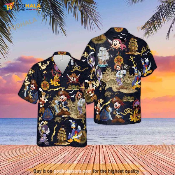 Disney Pirates of Caribbean Hawaiian Shirt, Mickey And Friends Button Down Shirt