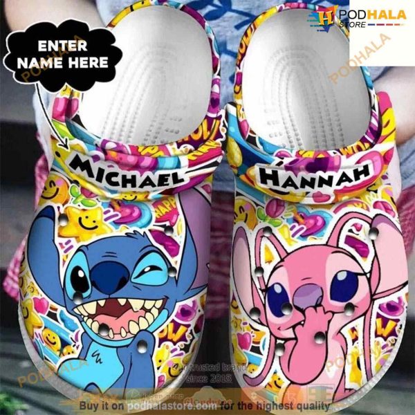 Disney Stitch Angel Custom Name Crocs Clog Shoes Gift For Family