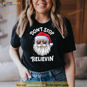 Don't Stop Believin Santa Funny Christmas Boys Kids Gifts T Shirt 2