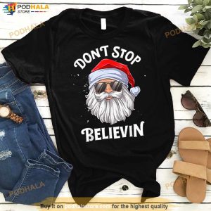 Don't Stop Believin Santa Funny Christmas Boys Kids Gifts T Shirt 3