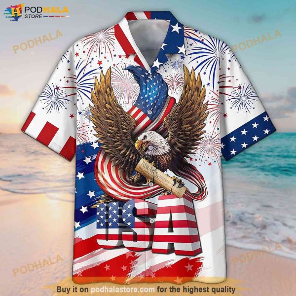 Eagle USA Independence Day Aloha Hawaiian Shirt, 4th Of july Gift