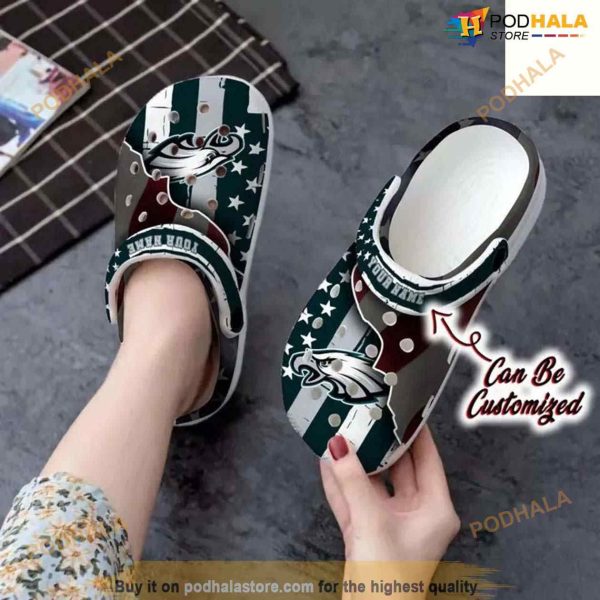 Eagles Crocs – Personalized Philadelphia Eagles Team American Flag Line Clog Shoes
