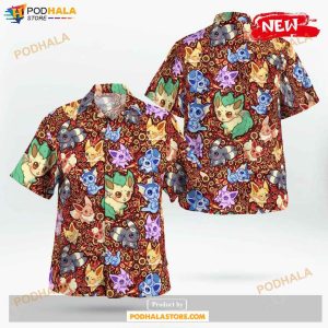 Eevee Evolution Seamless Pattern Design Hawaiian Shirt, Tropical Shirt for Women Men