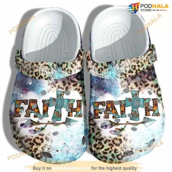 Faith Jesus Christian Christmas Leopard Crocs Shoes Clogs For Grandma