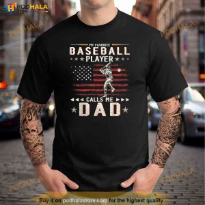 Favorite Baseball Player Calls Me Dad Usa Flag Fathers Day Shirt 2