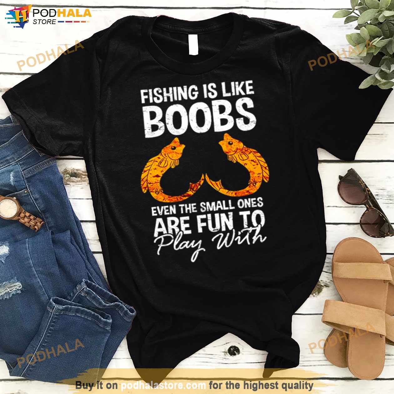 Fishing is Like Boobs Even The Small Ones Are' Women's V-Neck T