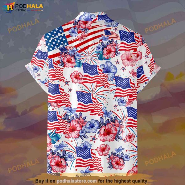 Flower American Flag 4th of July Hawaiian Shirt, Independence Day Shirt