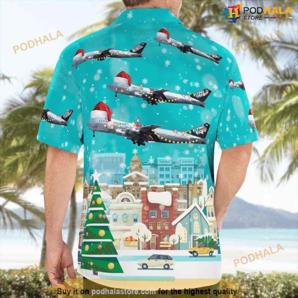 Flying Tiger Line Boeing 747-132(sf) Christmas Button Up Hawaiian Shirt