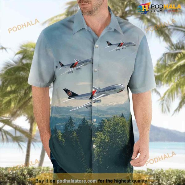 Flying Tiger Line Tiger Mouth Boeing 747-200 Button Up Hawaiian Shirt