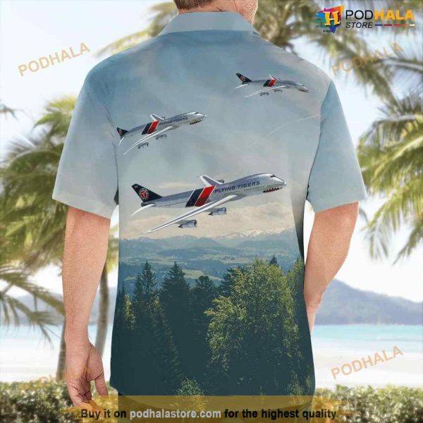 Flying Tiger Line Tiger Mouth Boeing 747-200 Button Up Hawaiian Shirt