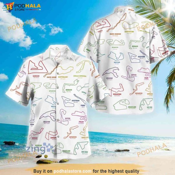 Formula 1 Race Tracks with Race Schedule Hawaiian Shirt, Aloha Summer Vacation Gift