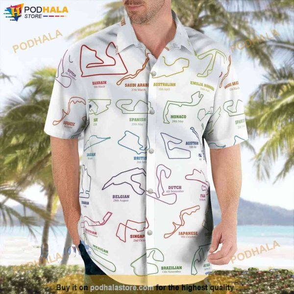 Formula 1 Race Tracks with Race Schedule Hawaiian Shirt, Aloha Summer Vacation Gift