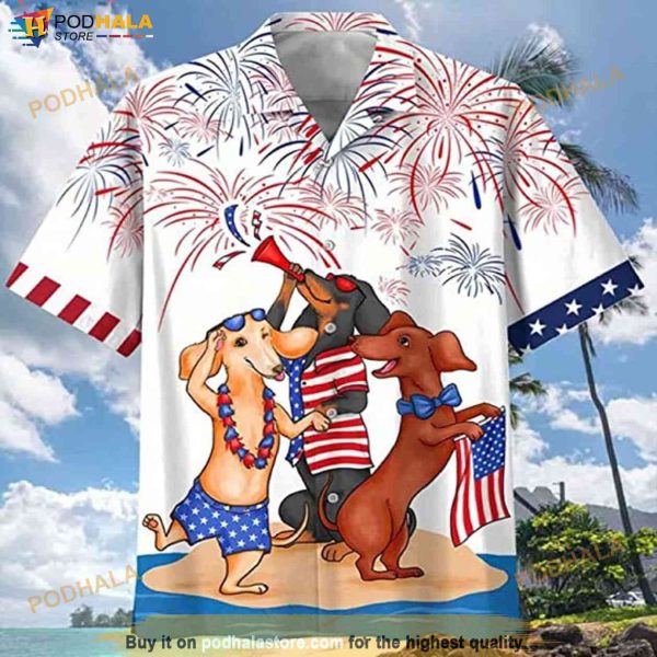 Fourth Of July Dachshund Hawaiian Shirt, Dog Lovers Hawaiian Patriotic Shirt