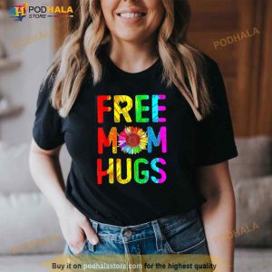 Free Mom Hugs Daisy Rainbow Heart Lgbt Pride Month Shirt 2