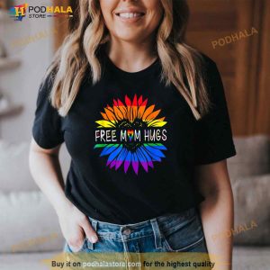 Free Mom Hugs Gay Pride Lgbt Daisy Rainbow Flower Hippie Shirt 3