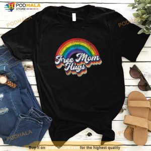 Free Mom Hugs Tshirt Rainbow Heart LGBT Pride Month Shirt