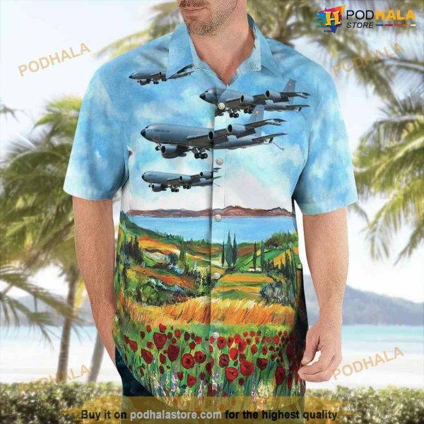 French Air And Space Force Boeing C-135fr Stratolifter Of Groupe De Ravitaillement En Vol 2-91 Bretagne Hawaiian Shirt Man