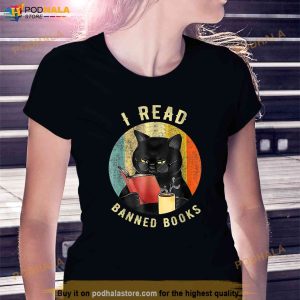 Funny Cat I Read Banned Books Bookworms Loves Reading Books Shirt 2
