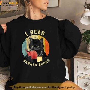 Funny Cat I Read Banned Books Bookworms Loves Reading Books Shirt 3