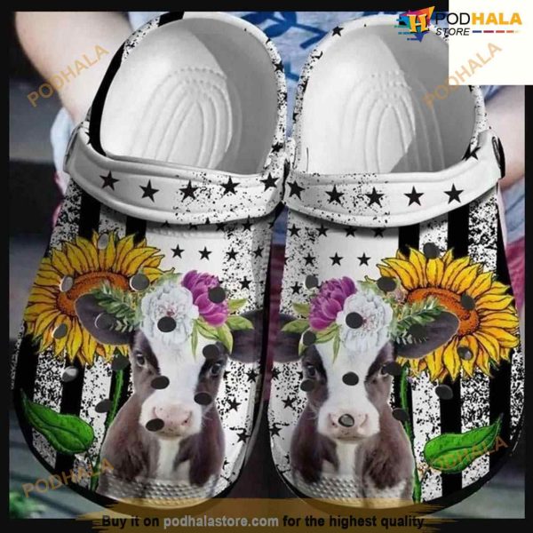 Funny Cow In The Us SuNFLower Shoes Crocs Clog Shoes