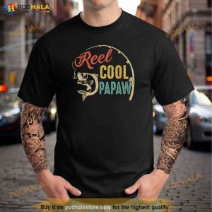 Funny Fathers Day Vintage Fishing Reel Cool Papaw Shirt