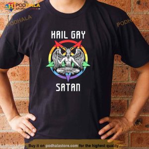 Funny Hail Gay Satan Lgbt Goth Gay Pride Baphomet Shirt 2