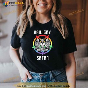 Funny Hail Gay Satan Lgbt Goth Gay Pride Baphomet Shirt 3