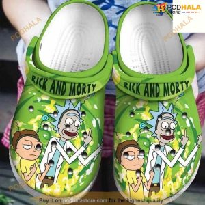 Funny Rick And Morty Green Pattern Crocs Clog Shoes