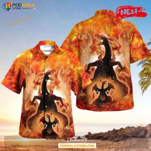 Galaxy Charizard Design Hawaiian Shirt, Tropical Shirt for Women Men