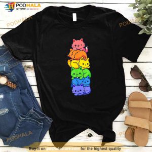 Gay Pride Cat Lgbt Cute Kawaii Cats Pile Anime Rainbow Flag Shirt 3