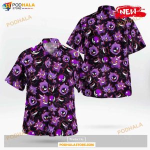 Gengar Evolution Pixel Art Design Hawaiian Shirt, Tropical Shirt for Women Men