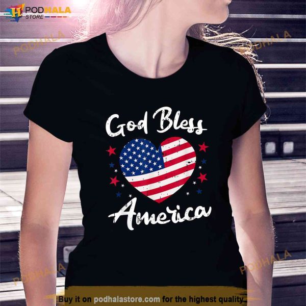God Bless America 4th Of July Vintage Heart Patriotic Shirt