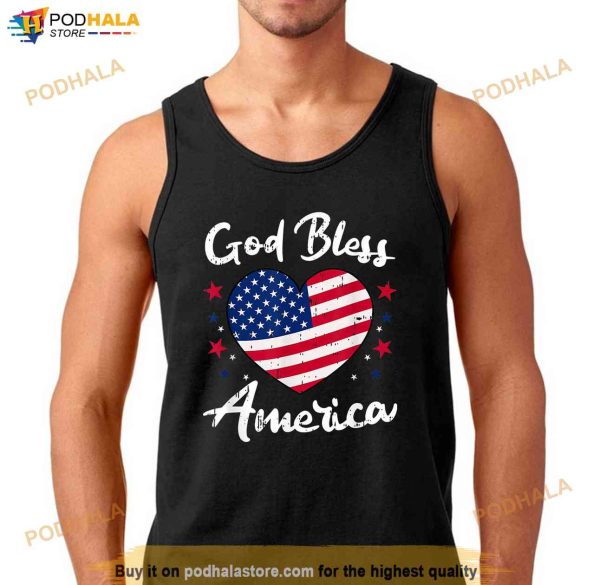God Bless America 4th Of July Vintage Heart Patriotic Shirt