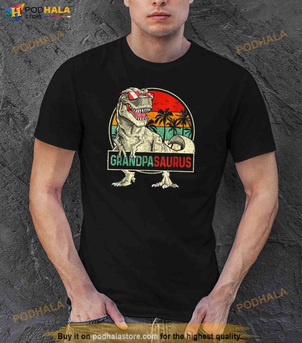 Grandpa Saurus Funny T Rex Dinosaur Fathers Day Vintage Gift Shirt