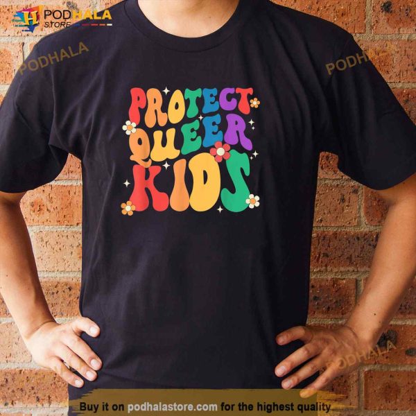 Groovy Heart Shape Protect Queer Kids LGBT Pride Month Ally Shirt