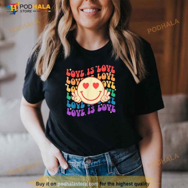 Groovy Love Is Love Hippie Face Rainbow LGBT Gay Ally Pride Shirt