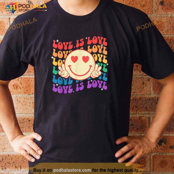 Groovy Love Is Love Hippie Face Rainbow LGBT Gay Ally Pride Shirt