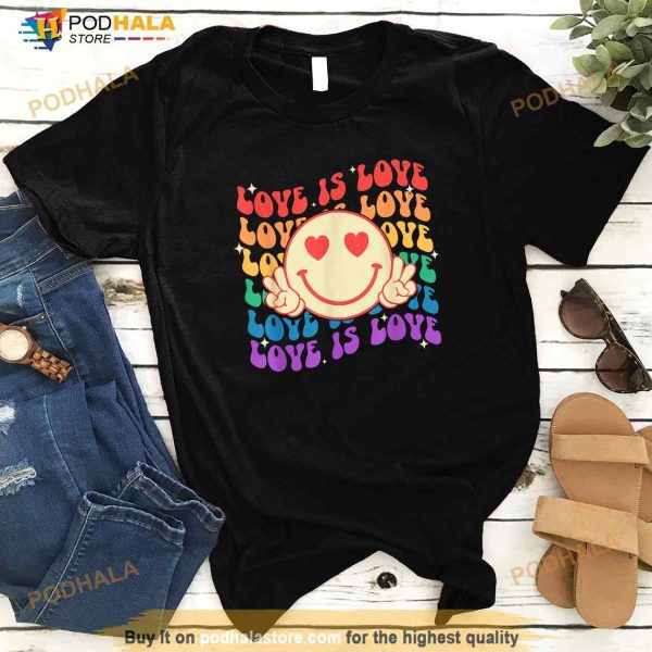 Groovy Love Is Love Hippie Face Rainbow LGBT Gay Ally Pride Shirt