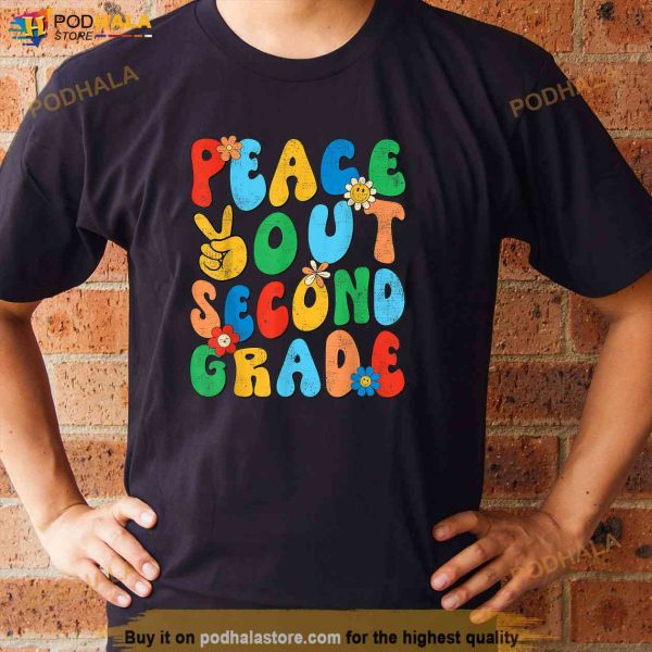 Groovy Peace Out Second Grade Floral Last Day of School Kids Shirt