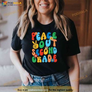 Groovy Peace Out Second Grade Floral Last Day Of School Kids Shirt 2