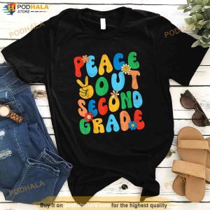 Groovy Peace Out Second Grade Floral Last Day Of School Kids Shirt 3