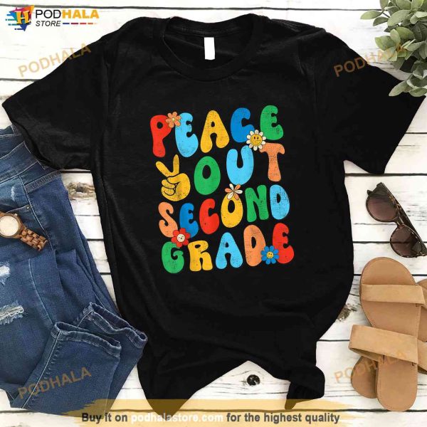 Groovy Peace Out Second Grade Floral Last Day of School Kids Shirt