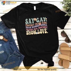 Groovy Say Gay Protect Trans Kids Read Banned Books Lgbt Shirt 2