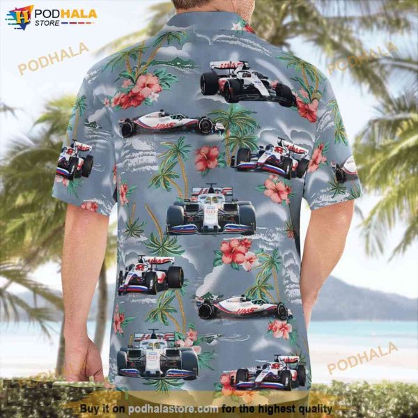 Haas Formula 1 Aloha Hawaiian Shirt, Formula One Racing Car Hawaii Button Down Shirt