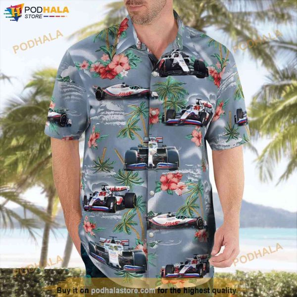 Haas Formula 1 Aloha Hawaiian Shirt, Formula One Racing Car Hawaii Button Down Shirt